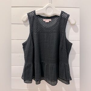 Black Sleeveless Eyelet Peplum Top - In Every Story - Size 1X
